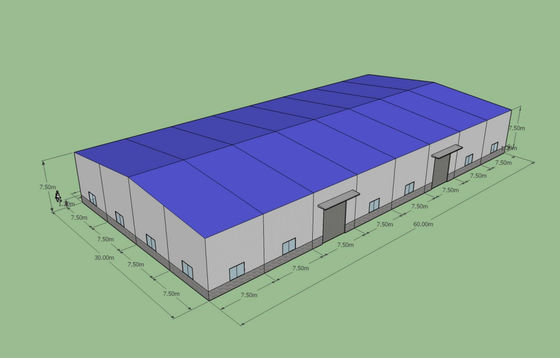 Entrepôt en acier préfabriqué de 60x30x7,5 m ASTM A36 Q235B